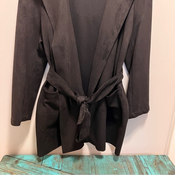Zara Black Faux Suede Tie Front Jacket Size Medium - Picture 3 of 9